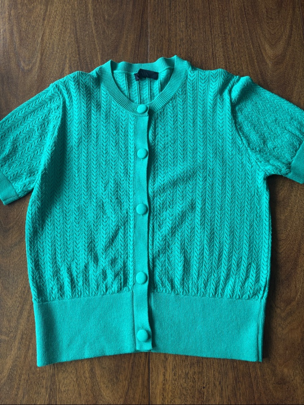 Zara Green Short-Sleeve Button-Front Cardigan